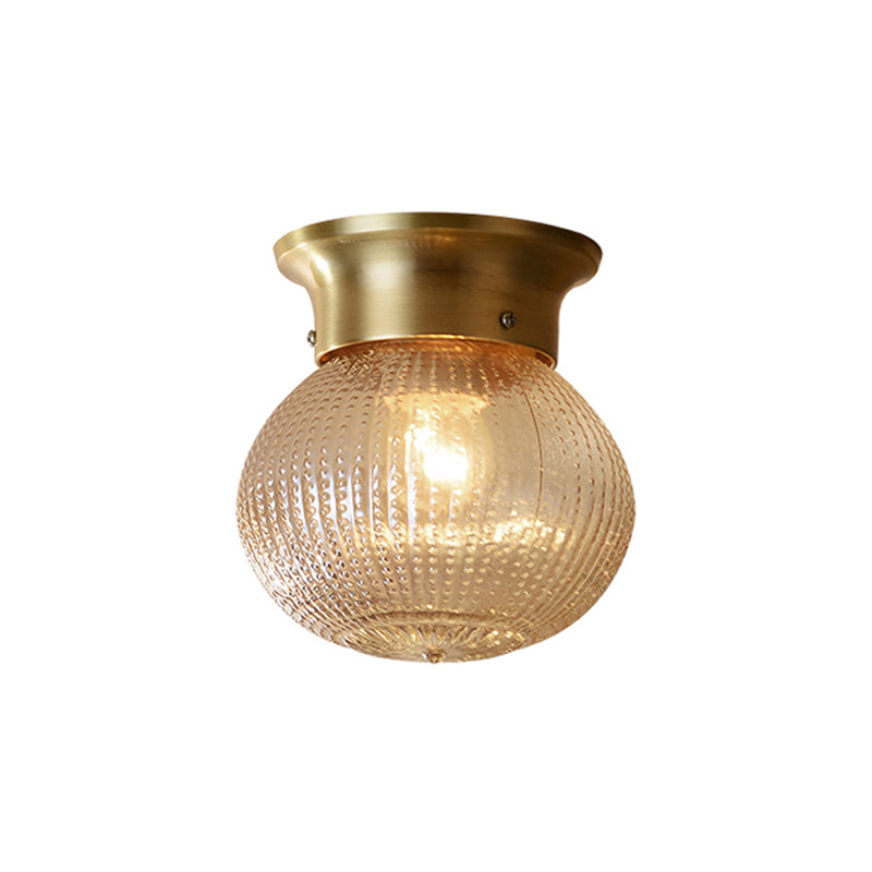 Modern Gold Flush Mount Ceiling Light Fixture with Prismatic Glass - 1 Light