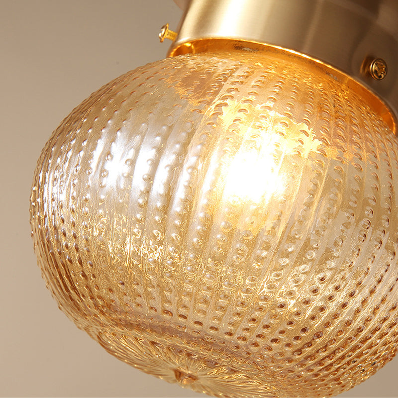 Modern Gold Flush Mount Ceiling Light Fixture with Prismatic Glass - 1 Light