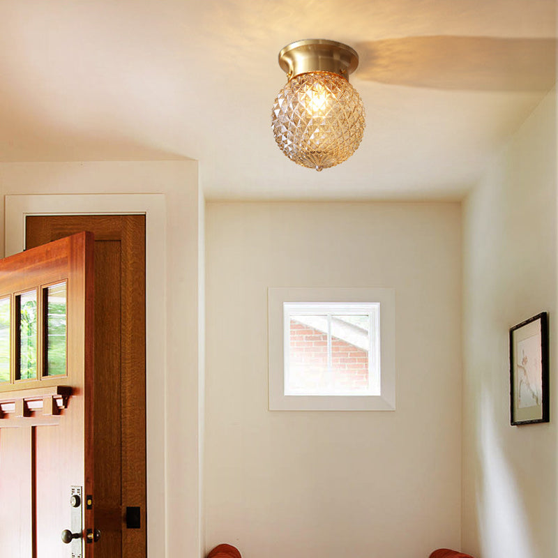Modern Gold Flush Mount Light with Globe Prism Glass Shade - 1 Light Kitchen Flush Lighting