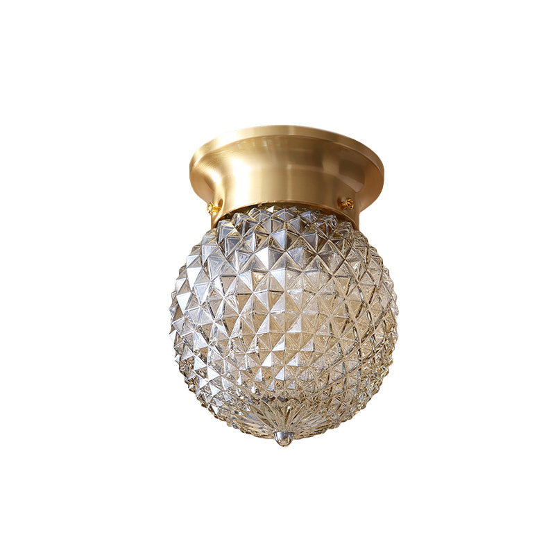 Modern Gold Flush Mount Light with Globe Prism Glass Shade - 1 Light Kitchen Flush Lighting