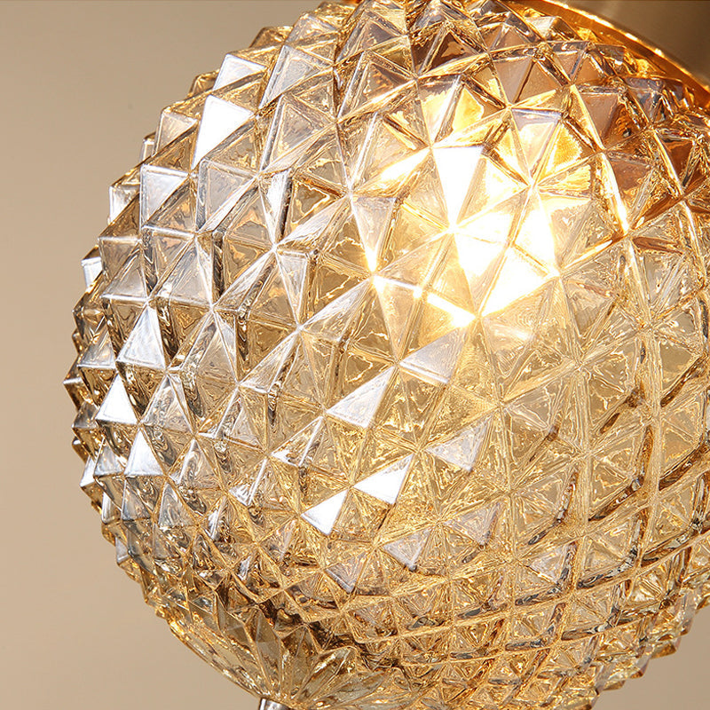 Modern Gold Flush Mount Light with Globe Prism Glass Shade - 1 Light Kitchen Flush Lighting