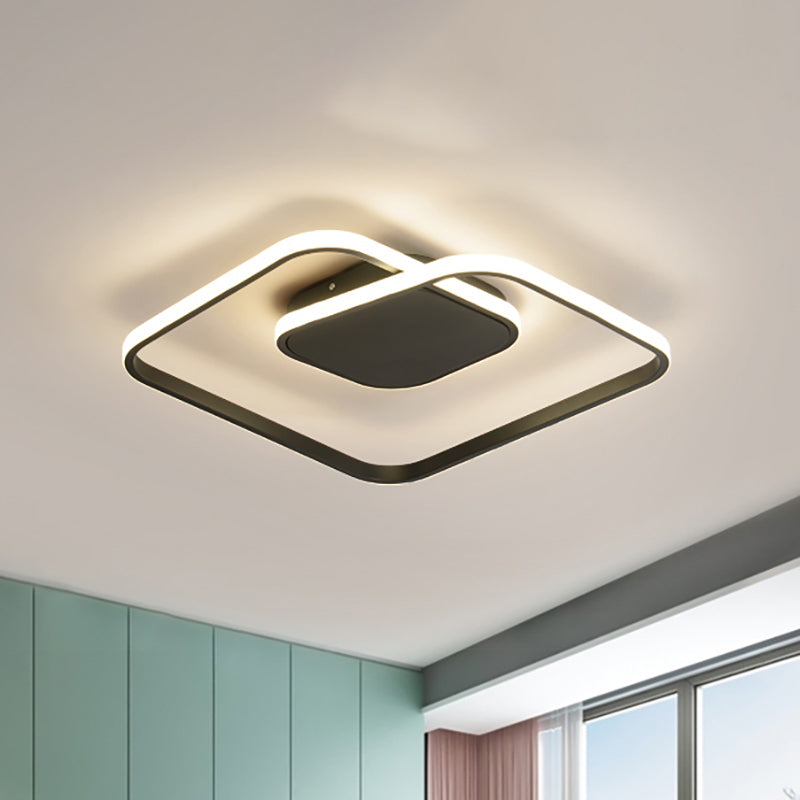 Modern LED Square Flush Ceiling Light in White/Black/Gold for Bedroom, Acrylic Design, Warm/White