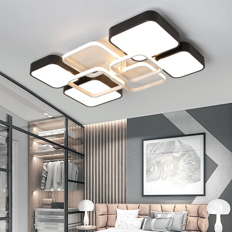 Minimalist Black Flush Mount LED Ceiling Light, Square Design, 16"/19.5" Width, Aluminum & Acrylic