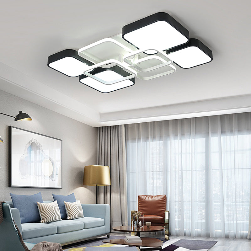 Minimalist Black Flush Mount LED Ceiling Light, Square Design, 16"/19.5" Width, Aluminum & Acrylic