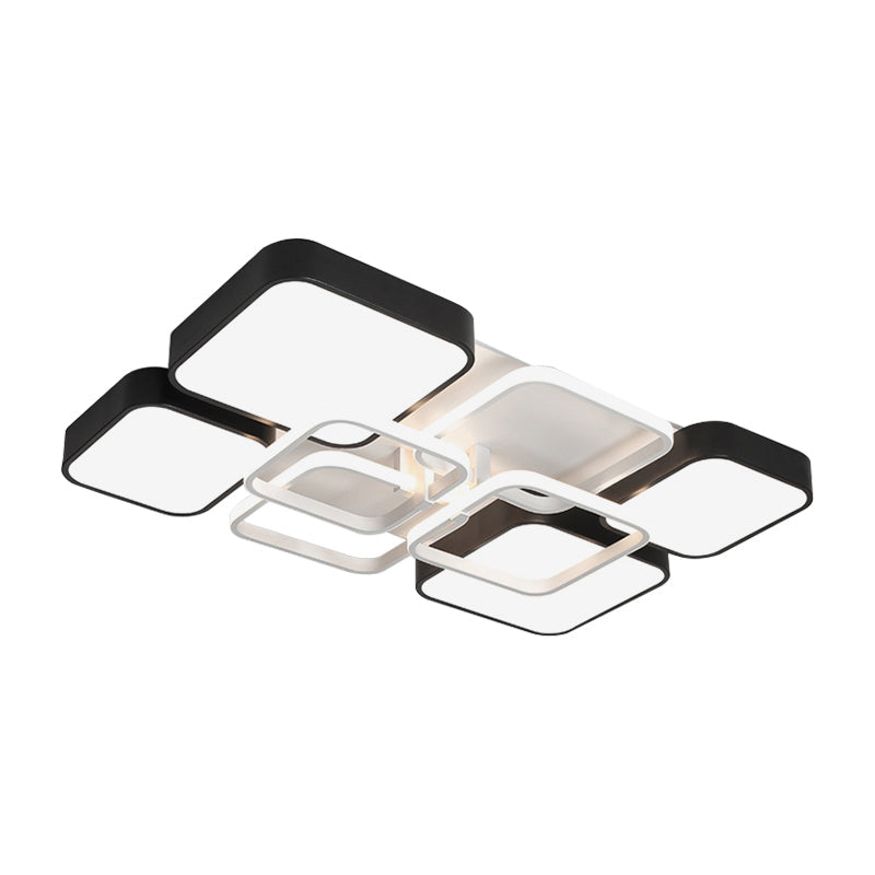 Minimalist Black Flush Mount LED Ceiling Light, Square Design, 16"/19.5" Width, Aluminum & Acrylic