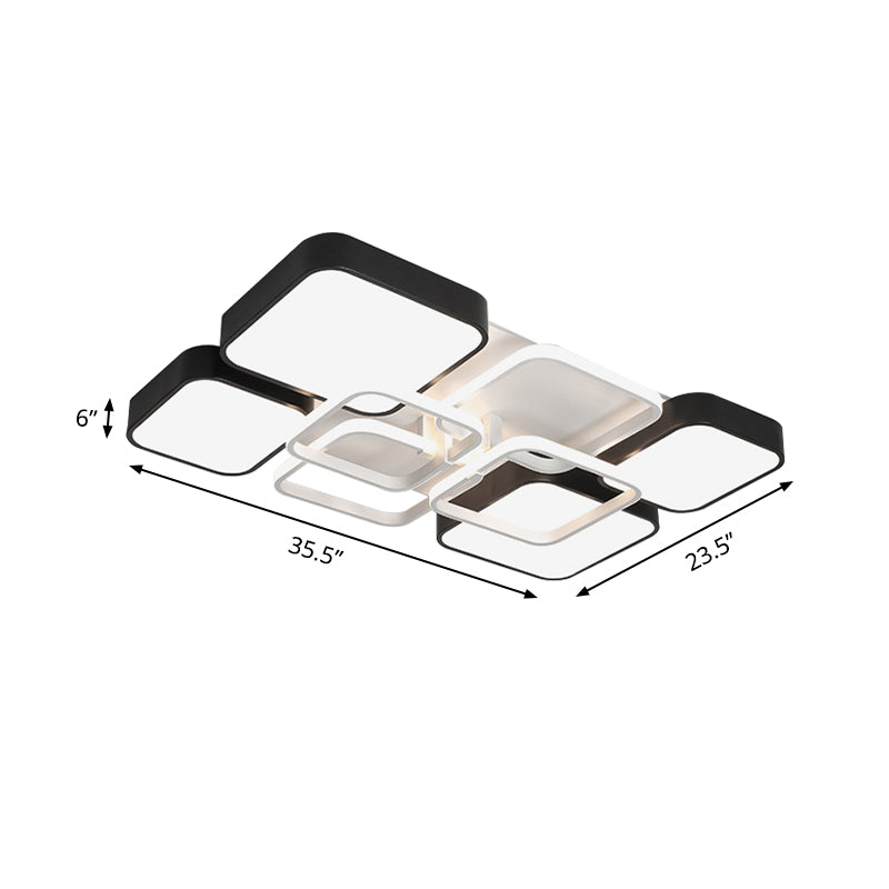 Minimalist Black Flush Mount LED Ceiling Light, Square Design, 16"/19.5" Width, Aluminum & Acrylic