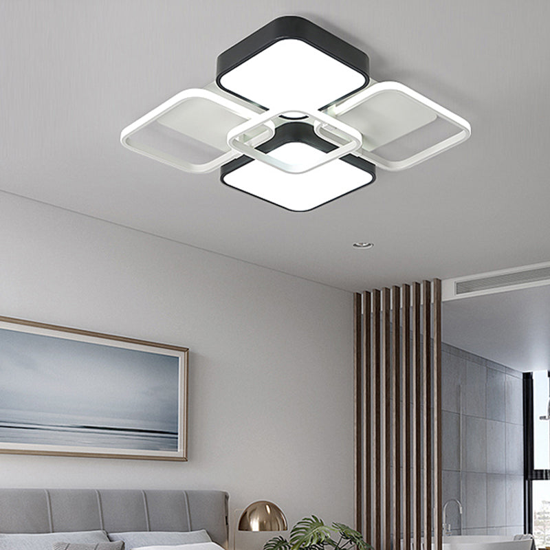 Minimalist Black Flush Mount LED Ceiling Light, Square Design, 16"/19.5" Width, Aluminum & Acrylic