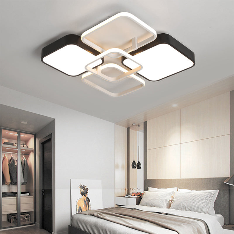 Minimalist Black Flush Mount LED Ceiling Light, Square Design, 16"/19.5" Width, Aluminum & Acrylic