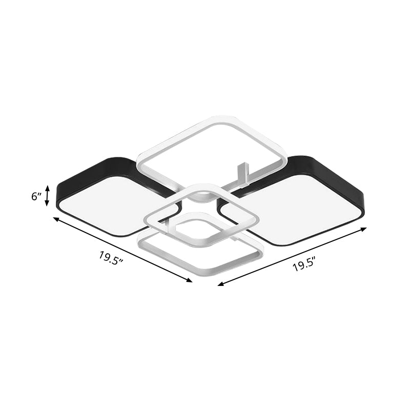Minimalist Black Flush Mount LED Ceiling Light, Square Design, 16"/19.5" Width, Aluminum & Acrylic