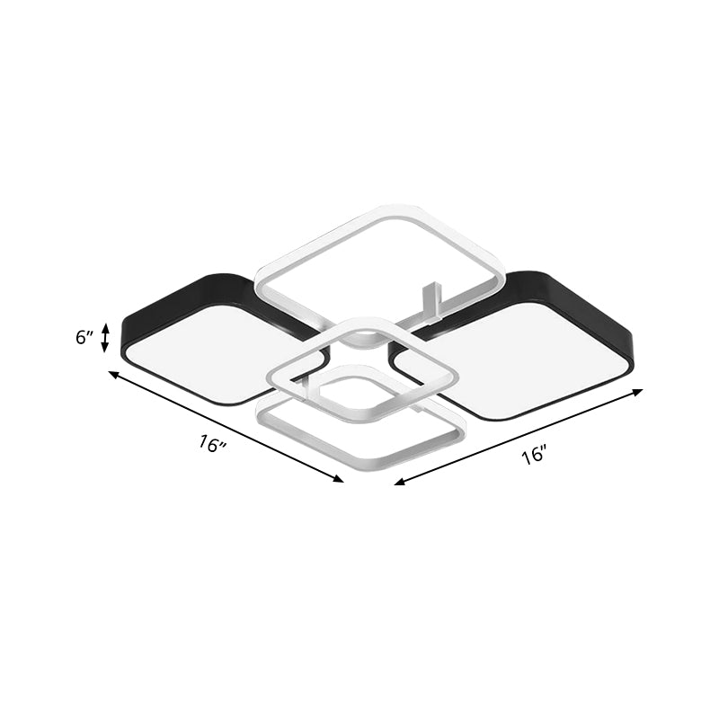 Minimalist Black Flush Mount LED Ceiling Light, Square Design, 16"/19.5" Width, Aluminum & Acrylic