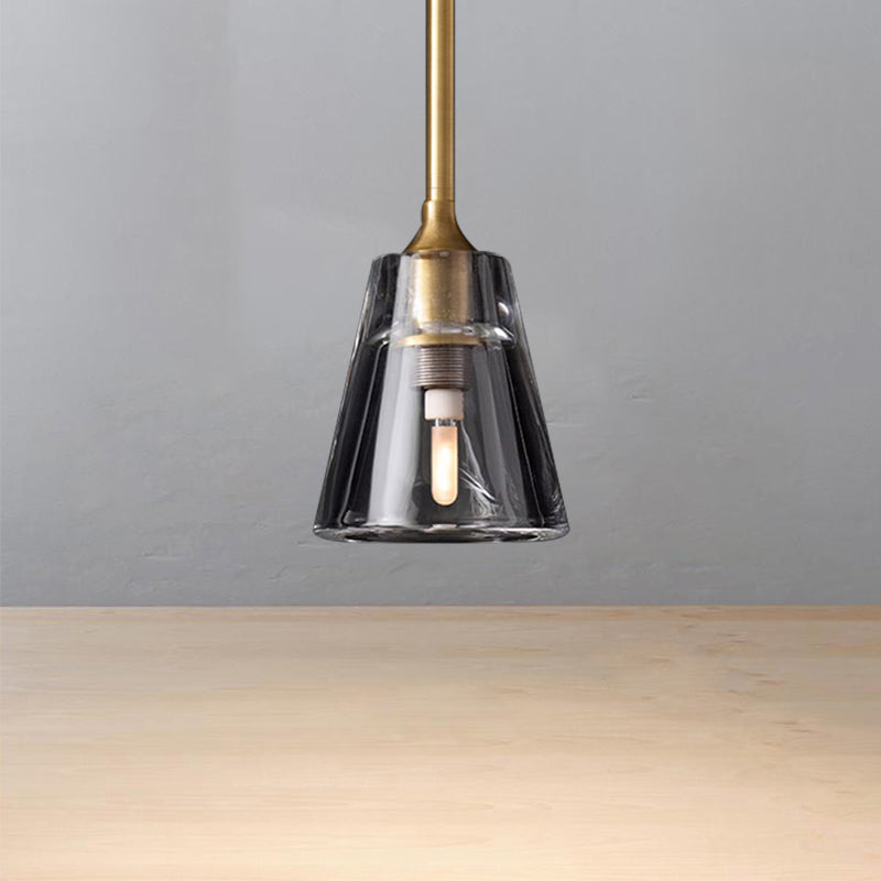 Modern Black/Brass/Chrome Cone Pendant Lamp with LED Double Smoke Glass Ceiling Fixture