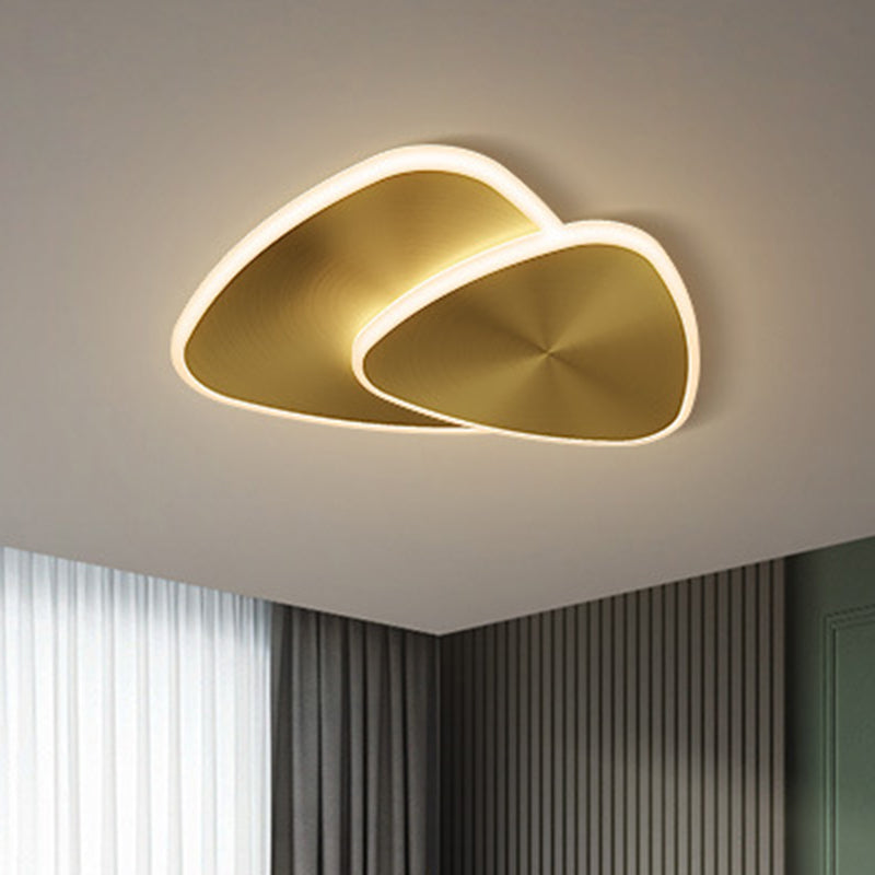 Modernist Metallic Triangle Ceiling Fixture with LED Flush Mount Lighting in Gold, Warm/White/3 Color Light
