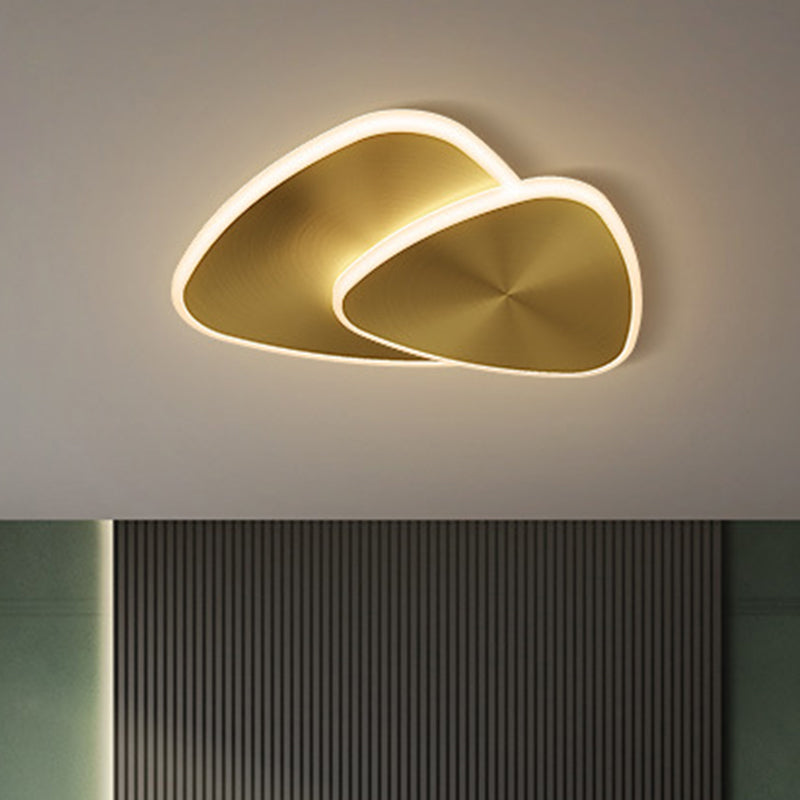 Modernist Metallic Triangle Ceiling Fixture with LED Flush Mount Lighting in Gold, Warm/White/3 Color Light