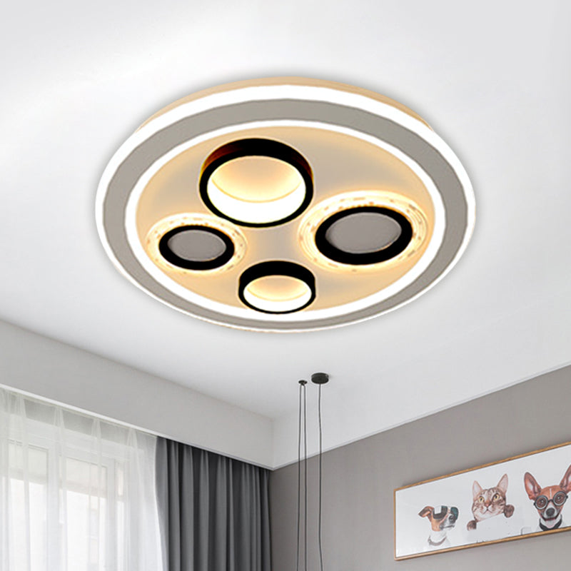 Plafonnier LED circulaire moderniste noir pour chambre à coucher, diamètre 16,5"/20,5"