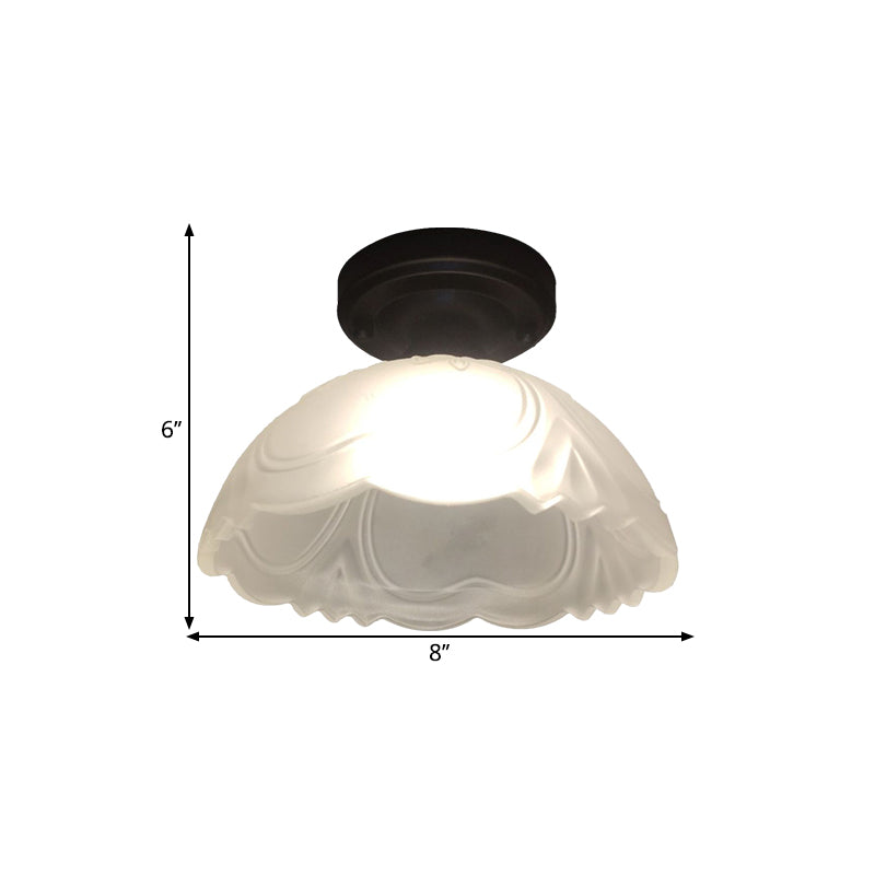 Country Style Ribbed Clear Glass Flower Flush Mount Light Fixture With Black Single Bulb Ceiling