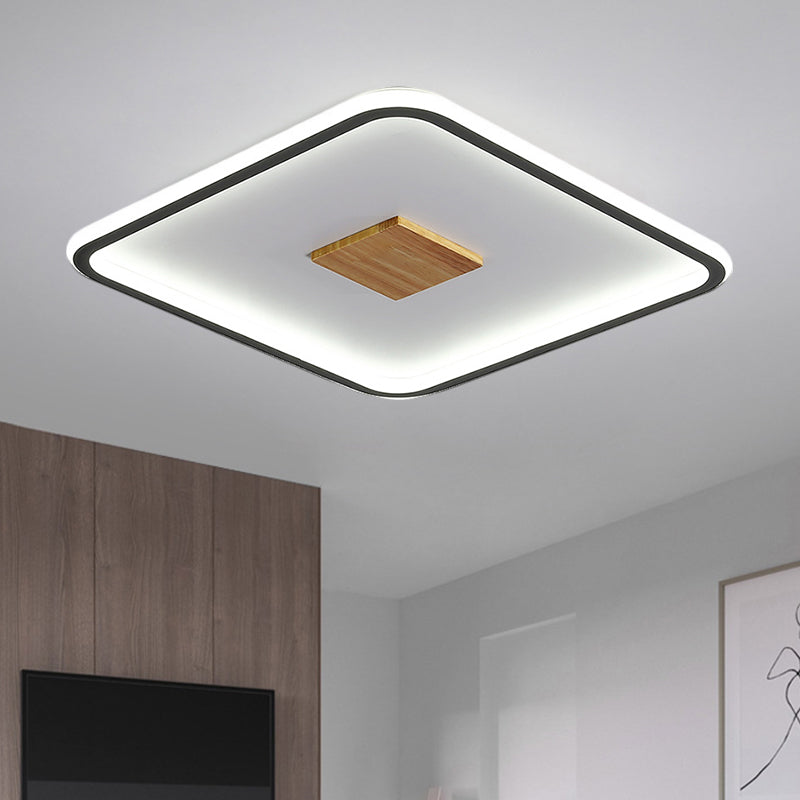 Modernist Metallic Ultrathin Square Ceiling Lamp in Black-White with LED Flush Mount Fixture, Warm/White/3 Color Light Options, 16.5"/20.5" Width