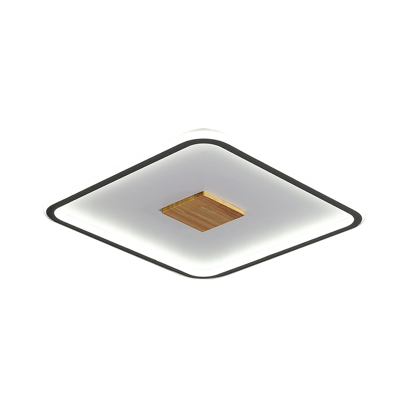 Modernist Metallic Ultrathin Square Ceiling Lamp in Black-White with LED Flush Mount Fixture, Warm/White/3 Color Light Options, 16.5"/20.5" Width