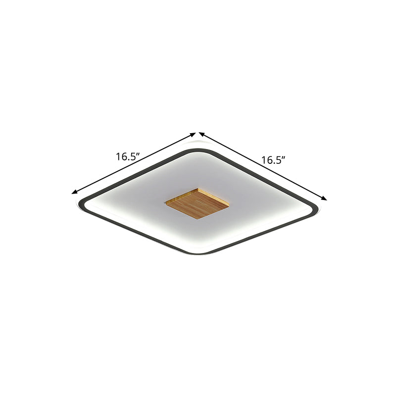 Modernist Metallic Ultrathin Square Ceiling Lamp in Black-White with LED Flush Mount Fixture, Warm/White/3 Color Light Options, 16.5"/20.5" Width