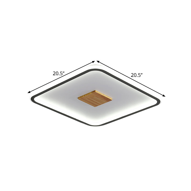 Modernist Metallic Ultrathin Square Ceiling Lamp in Black-White with LED Flush Mount Fixture, Warm/White/3 Color Light Options, 16.5"/20.5" Width