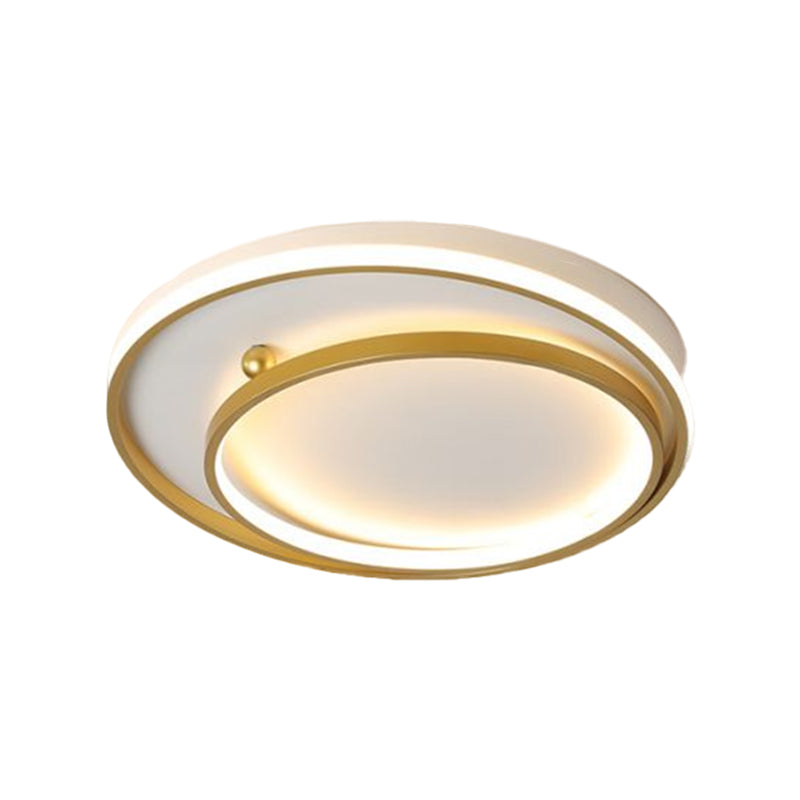 Contemporary Metallic Dual Ring LED Gold Flush Mount Ceiling Fixture - 16"/19.5" Wide - Warm/White Light