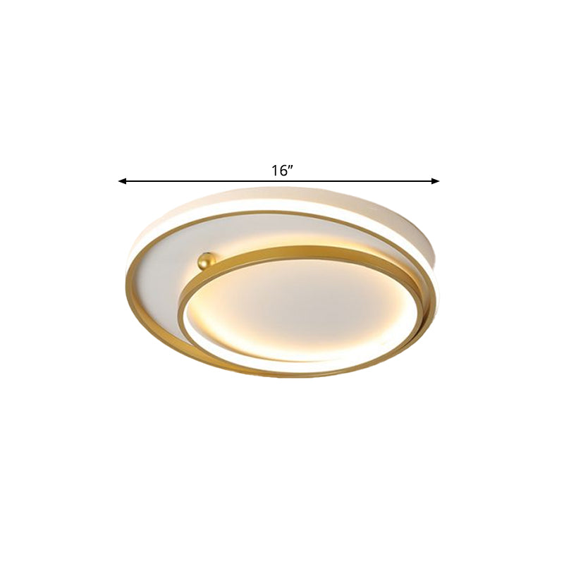 Contemporary Metallic Dual Ring LED Gold Flush Mount Ceiling Fixture - 16"/19.5" Wide - Warm/White Light