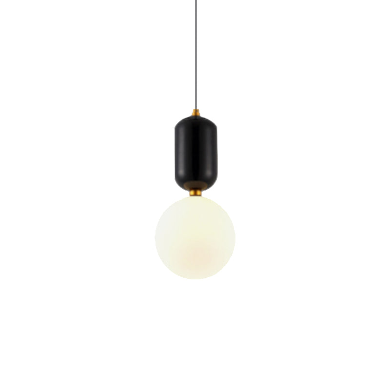 Modern Black/Gold/White Ball Pendant Light with Milky Glass Led - 1 Light, 6"/8"/12" Wide Ceiling Fixture