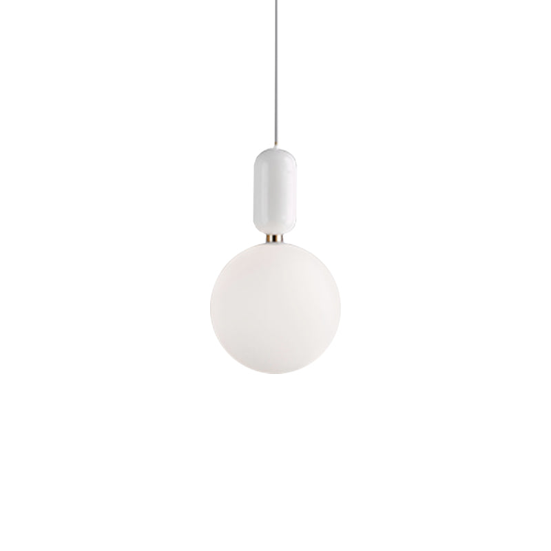 Modern Black/Gold/White Ball Pendant Light with Milky Glass Led - 1 Light, 6"/8"/12" Wide Ceiling Fixture