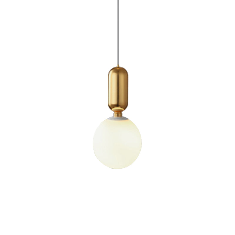 Modern Black/Gold/White Ball Pendant Light with Milky Glass Led - 1 Light, 6"/8"/12" Wide Ceiling Fixture