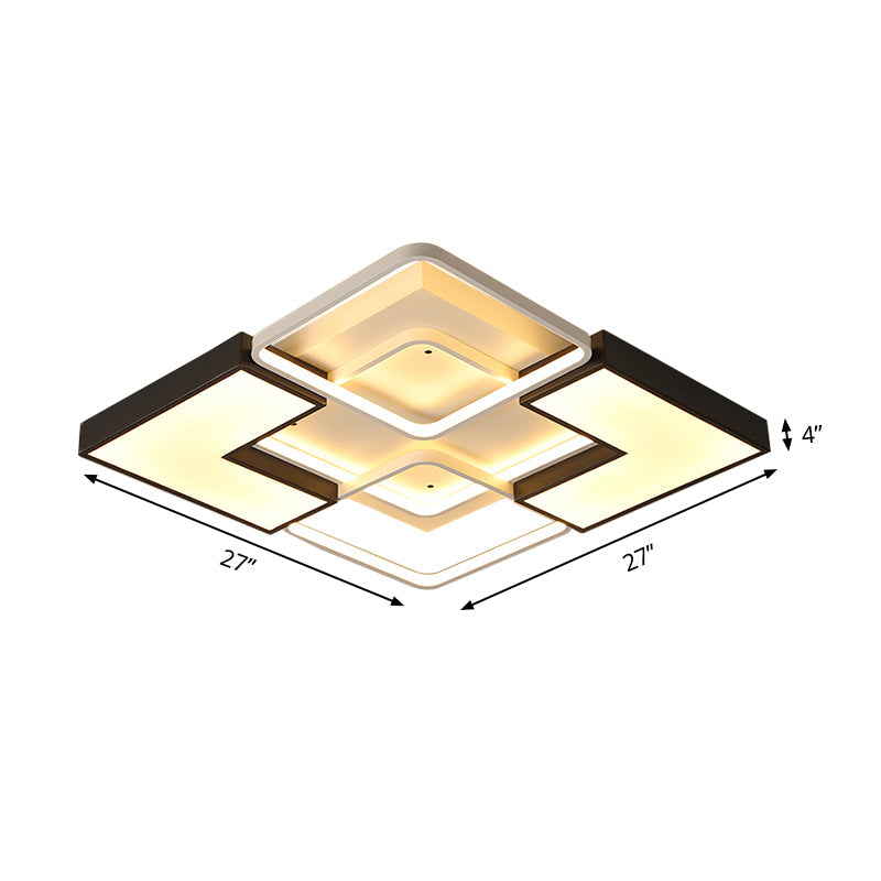 Contemporary Metal LED Ceiling Light Fixture for Living Room - Black, Rectangular/Square Flush Design in Warm/White - 20.5"/27"/31.5" W