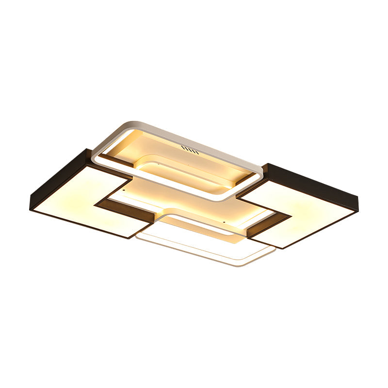 Contemporary Metal LED Ceiling Light Fixture for Living Room - Black, Rectangular/Square Flush Design in Warm/White - 20.5"/27"/31.5" W