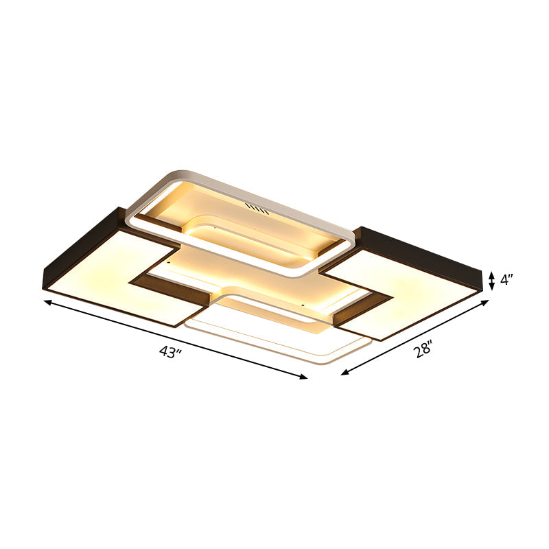 Contemporary Metal LED Ceiling Light Fixture for Living Room - Black, Rectangular/Square Flush Design in Warm/White - 20.5"/27"/31.5" W