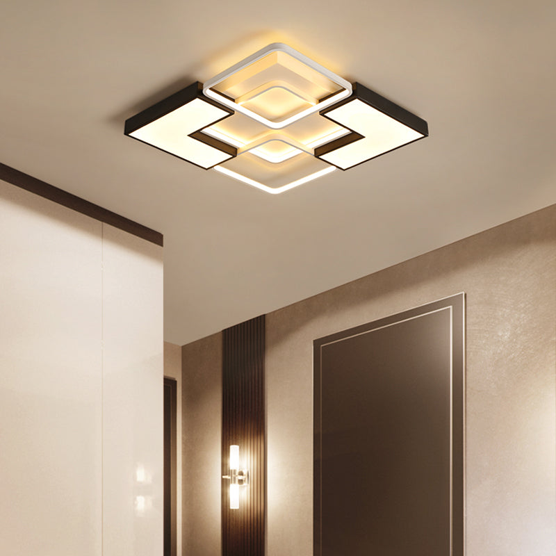 Modern Black Metal LED Ceiling Flush Light: Simple Square/Rectangular Fixture for Bedroom - 20.5"/27"/31.5" Wide