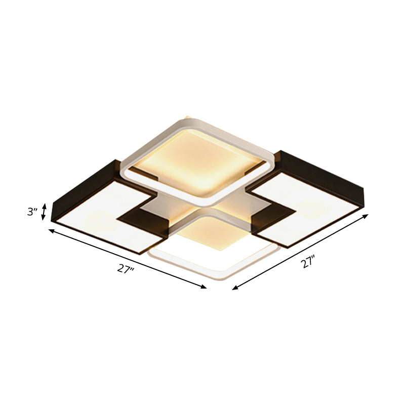 Modern Black Metal LED Ceiling Flush Light: Simple Square/Rectangular Fixture for Bedroom - 20.5"/27"/31.5" Wide