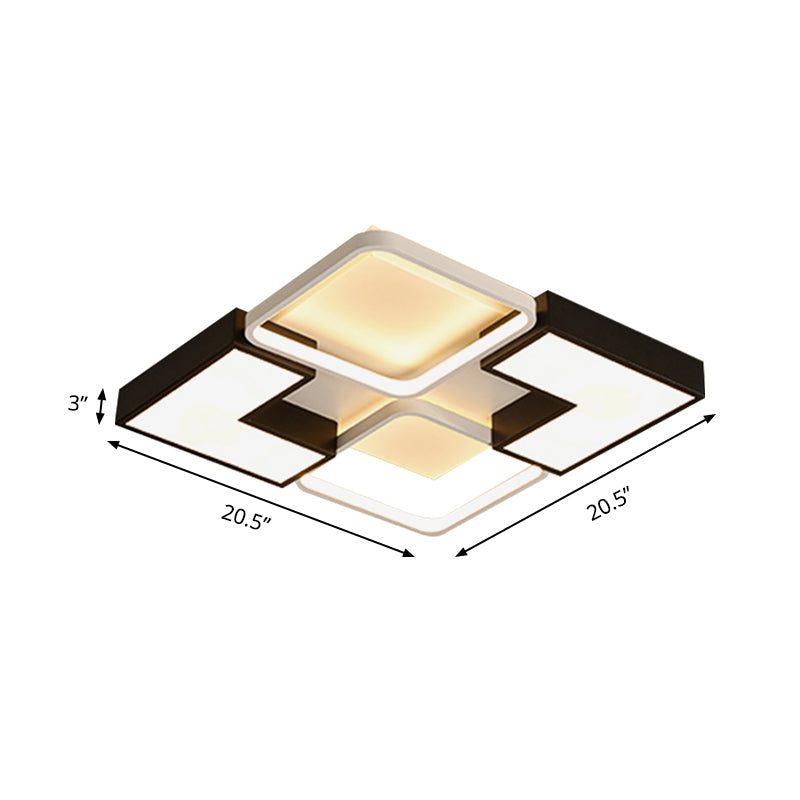 Modern Black Metal LED Ceiling Flush Light: Simple Square/Rectangular Fixture for Bedroom - 20.5"/27"/31.5" Wide