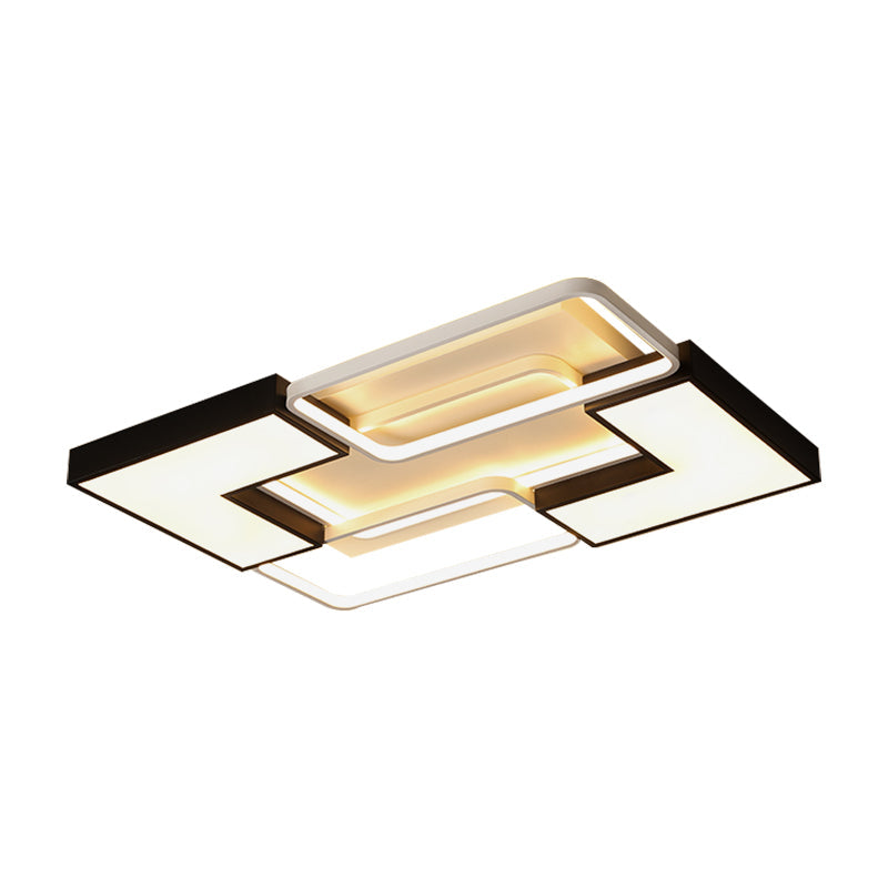 Modern Black Metal LED Ceiling Flush Light: Simple Square/Rectangular Fixture for Bedroom - 20.5"/27"/31.5" Wide