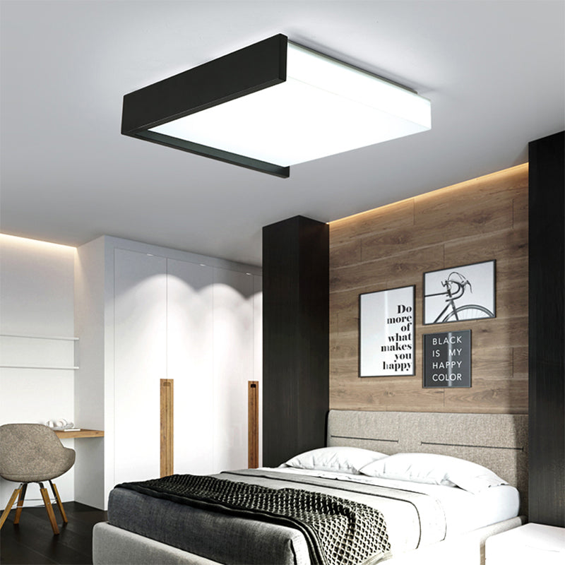 Contemporary Black Square Flush Light with Acrylic Shade - LED Bedroom Ceiling Fixture (16"/19.5" Wide)