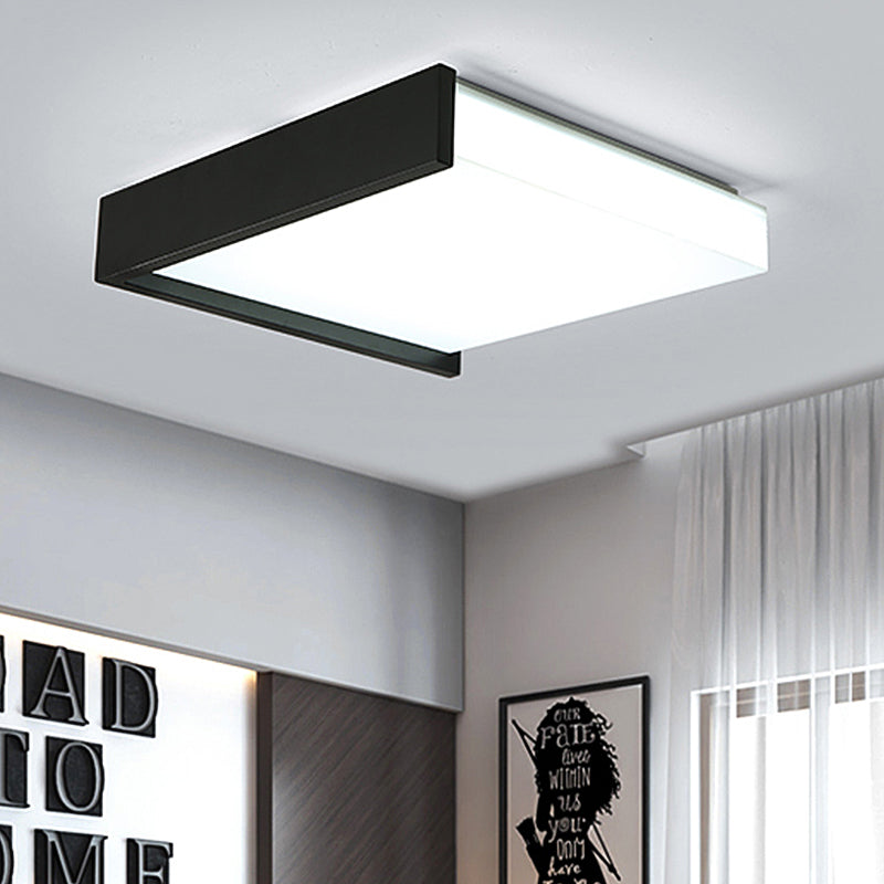 Contemporary Black Square Flush Light With Acrylic Shade - Led Bedroom Ceiling Fixture (16/19.5