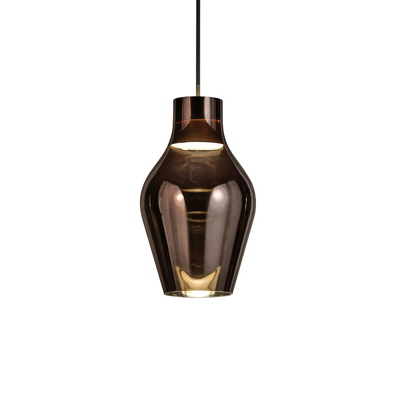 Modern Gold/Smoke Glass Urn Pendant Lamp - Led Hanging Light With 1 In White/Warm 6.5/8.5 Wide