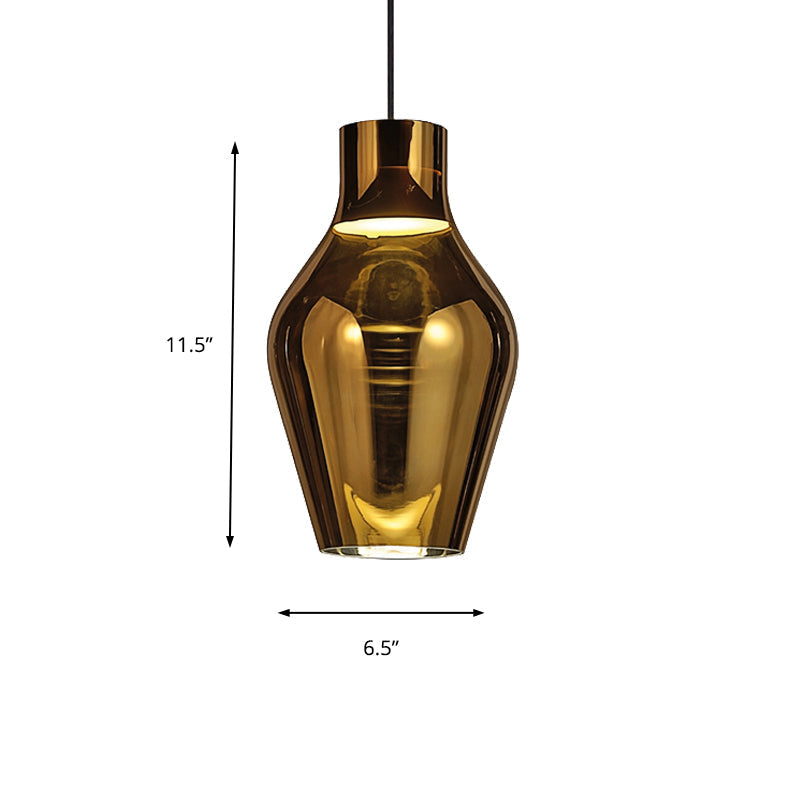 Modern Gold/Smoke Glass Urn Pendant Lamp - Led Hanging Light With 1 In White/Warm 6.5/8.5 Wide
