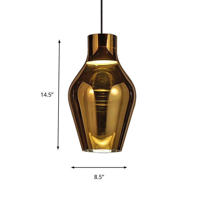 Modern Gold/Smoke Glass Urn Pendant Lamp - Led Hanging Light With 1 In White/Warm 6.5/8.5 Wide
