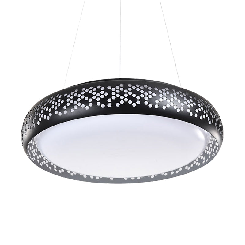 Modern Black/White Drum Hanging Pendant Light, 1 Head Metal Fixture in Warm/White/Natural Light, 19"/23" Wide