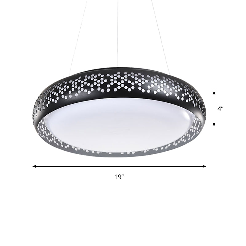 Modern Black/White Drum Hanging Pendant Light, 1 Head Metal Fixture in Warm/White/Natural Light, 19"/23" Wide