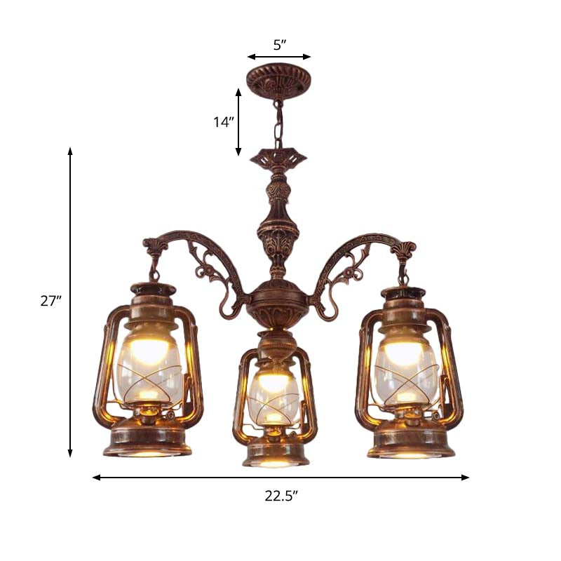 Lustre industriel suspendu pour cuisine - Verre transparent avec motif lanterne noir/argenté/rouge