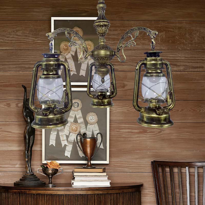 Lustre industriel suspendu pour cuisine - Verre transparent avec motif lanterne noir/argenté/rouge