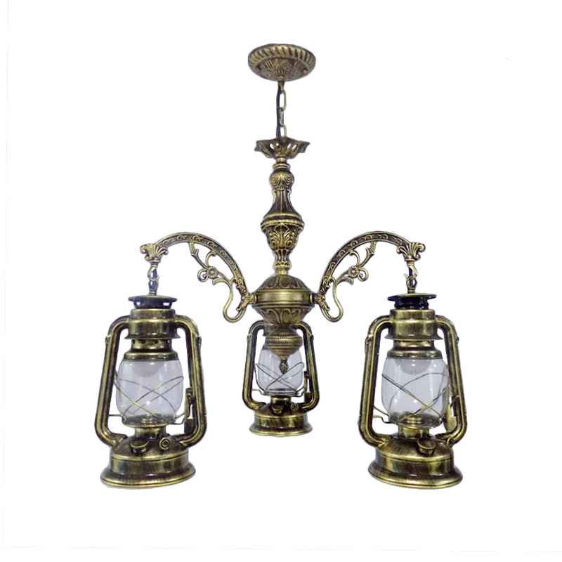 Lustre industriel suspendu pour cuisine - Verre transparent avec motif lanterne noir/argenté/rouge