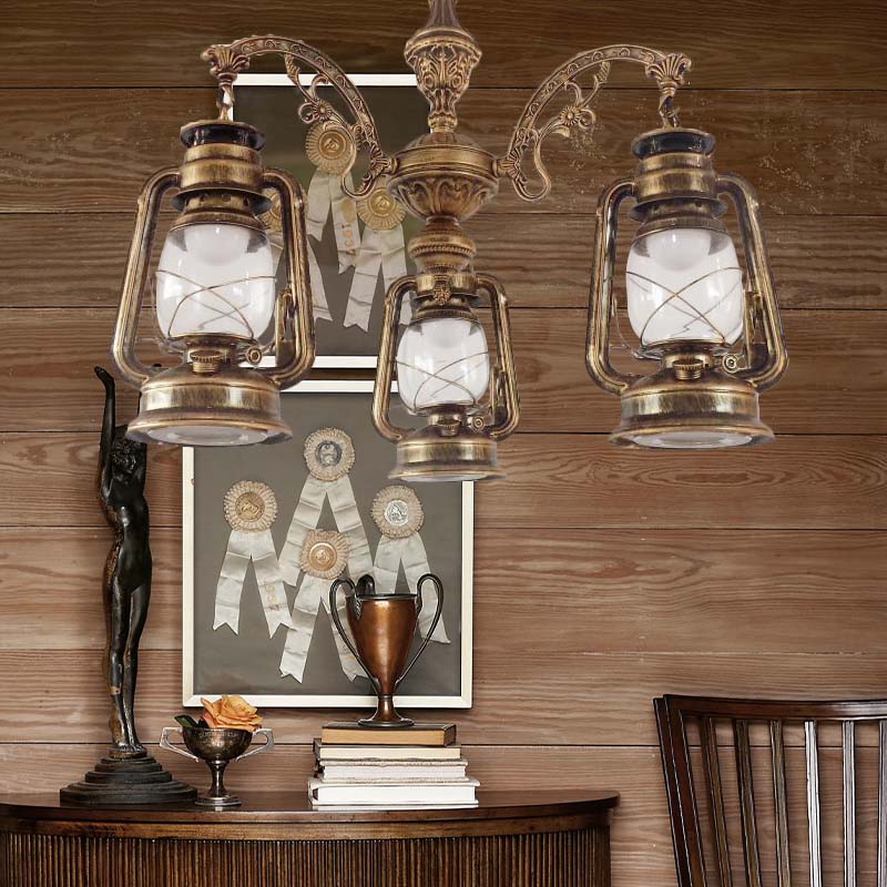 Lustre industriel suspendu pour cuisine - Verre transparent avec motif lanterne noir/argenté/rouge