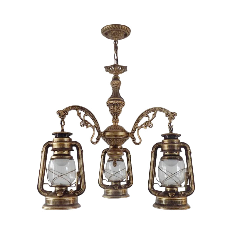 Lustre industriel suspendu pour cuisine - Verre transparent avec motif lanterne noir/argenté/rouge