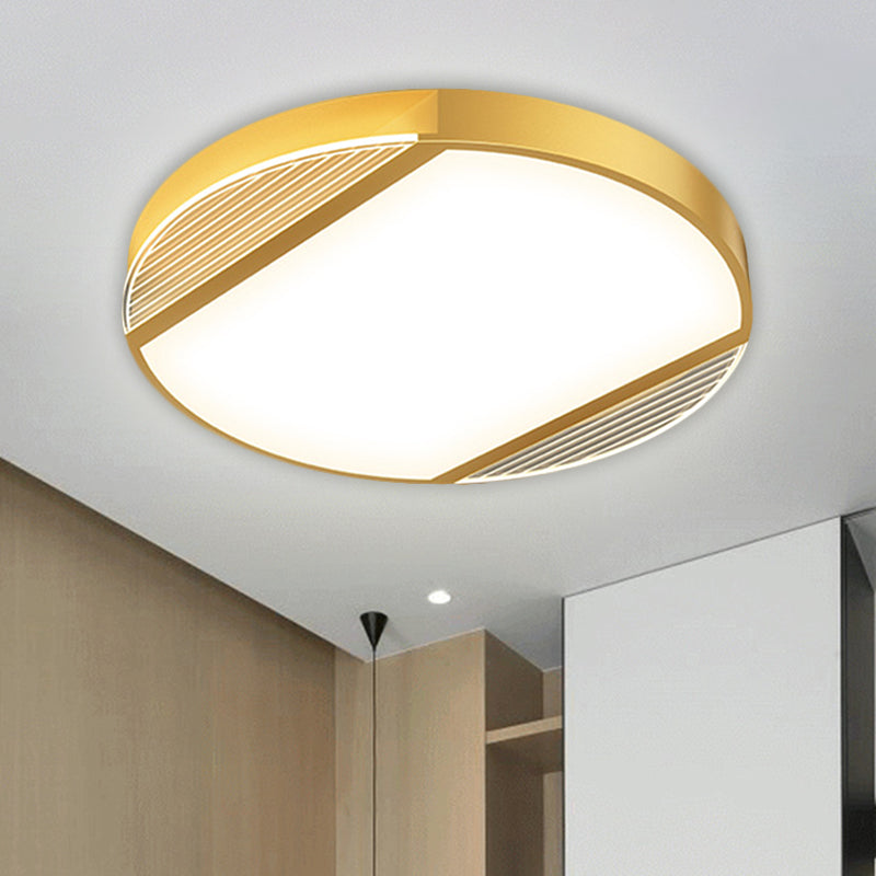 Round LED Gold Flush Mount Ceiling Lamp - Simplicity Metallic Design in Warm/White Light, 18"/21.5" Wide