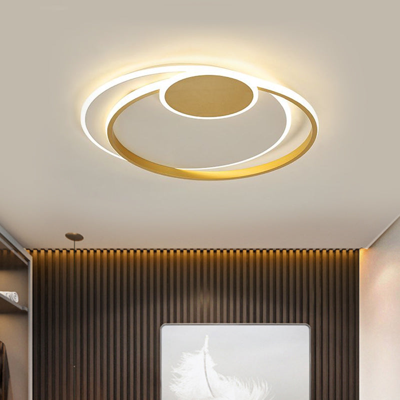 Minimalist LED Gold Flush Mount Lamp - Metallic Shade, Warm/White Light, 16.5"/20.5" W