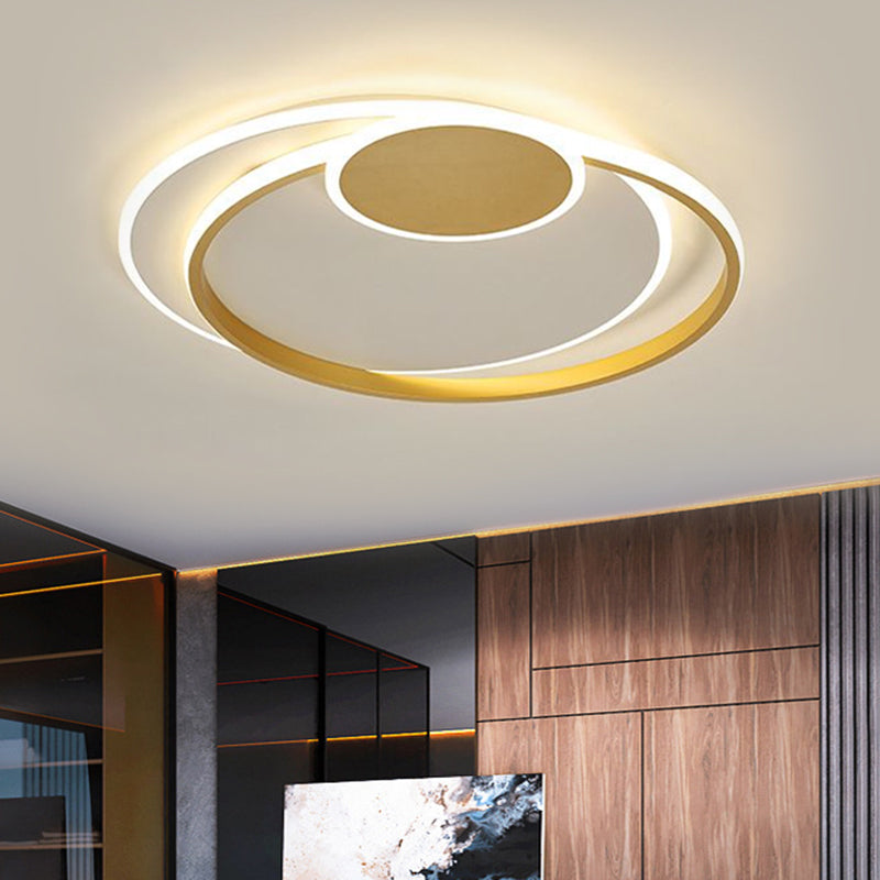 Minimalist LED Gold Flush Mount Lamp - Metallic Shade, Warm/White Light, 16.5"/20.5" W